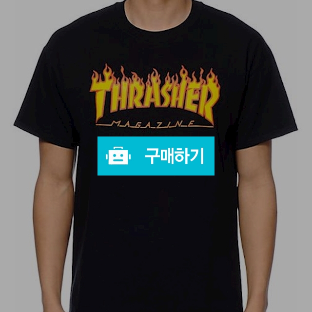    [국내배송] THRASHER 불꽃 프레임 블랙 반팔 티셔츠  / 바스님의 스토어 / 디비디비 / 구매하기 / 특가할인