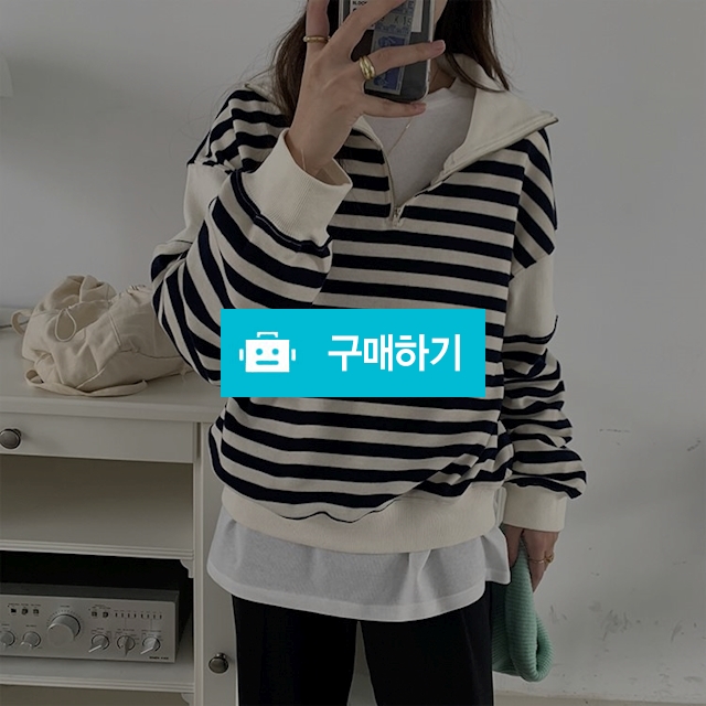 여성 하이넥 반집업 스트라이프 단가라 루즈핏 배색 맨투맨 2color / 티엘유님의 스토어 / 디비디비 / 구매하기 / 특가할인