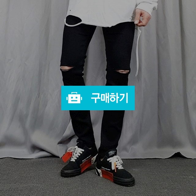 남자 슬림핏 무릎 칼 구제 스판 블랙진 / 아이엘맨 / 디비디비 / 구매하기 / 특가할인