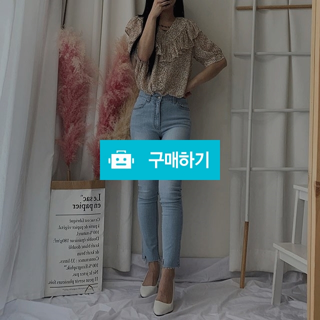 동네언니야 연청 밑단 네모 컷팅 스판 일자 데님 팬츠 / 동네언니야 / 디비디비 / 구매하기 / 특가할인