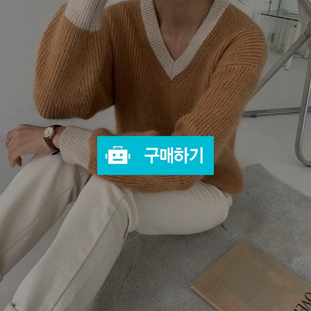배색 브이넥 골지 앙고라 울 니트 / 쏘울미의 톡톡 스타일 / 디비디비 / 구매하기 / 특가할인