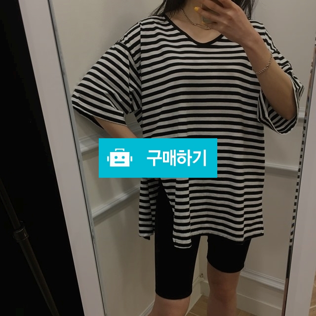 브이넥 루즈핏 스트라이프 트임 반팔 티셔츠 / 라벨르스타일 / 디비디비 / 구매하기 / 특가할인