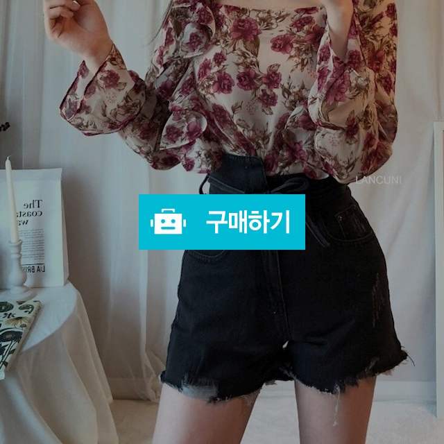 언발란스 하이웨스트 리본 끈 컷팅 청 데님 반바지 / 뚜블랑 / 디비디비 / 구매하기 / 특가할인