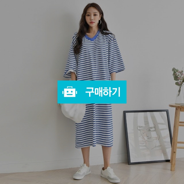 단가라 스트라이프 브이넥배색  롱원피스 / 겟잇미 / 디비디비 / 구매하기 / 특가할인
