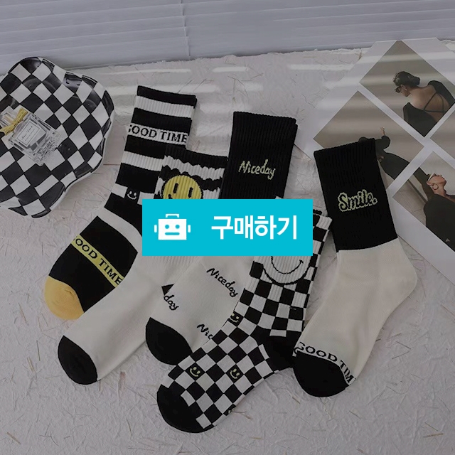 여성용 국산 스마일데이 체커보드 밴딩 양말 5켤레 / 앤어바웃 / 디비디비 / 구매하기 / 특가할인