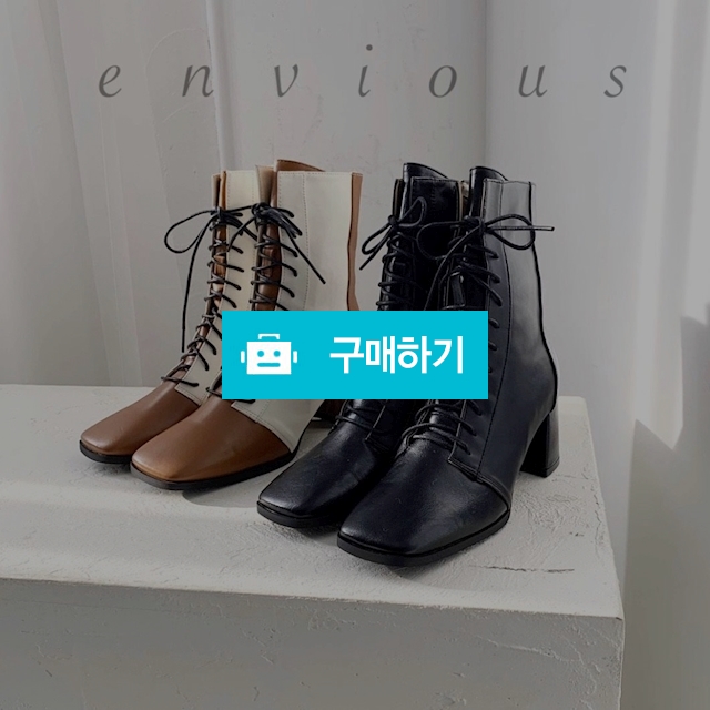 스퀘어토 미들굽 6cm 레이스업 워커힐 (2Color) / 앤비어스 ENVIOUS / 디비디비 / 구매하기 / 특가할인