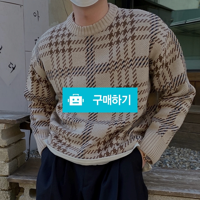 3도 체크 세미 오버핏 베이직 라운드 겨울 니트 / 옴므오브제 스토어 / 디비디비 / 구매하기 / 특가할인