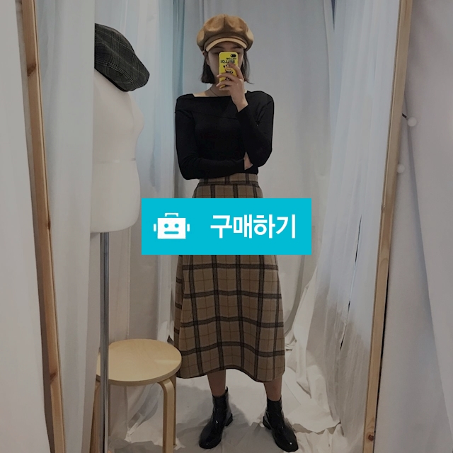 울 체크 하이웨스트 롱스커트 / 에브리콩 스토어 / 디비디비 / 구매하기 / 특가할인