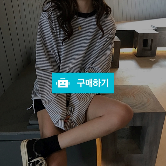 [SE12] 단가라 스트라이프 박시한 루즈핏 긴팔티셔츠 / 더퍼니잇 / 디비디비 / 구매하기 / 특가할인