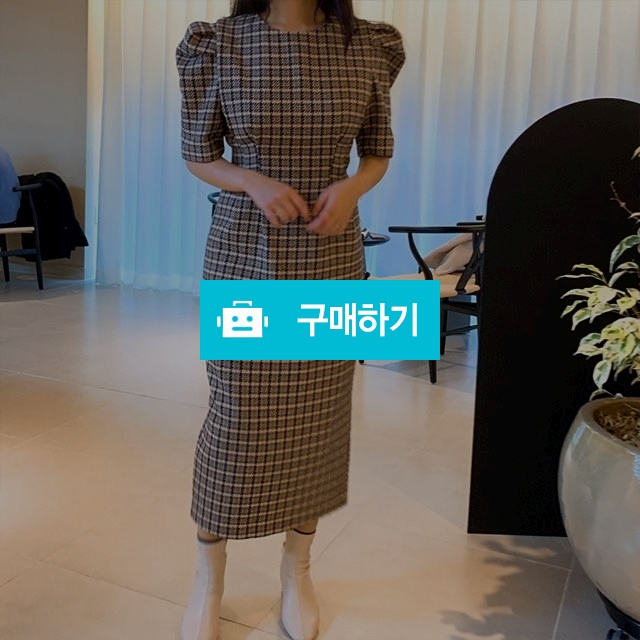 하운드 체크 퍼프 반팔 롱 원피스  / 마인드식스 / 디비디비 / 구매하기 / 특가할인