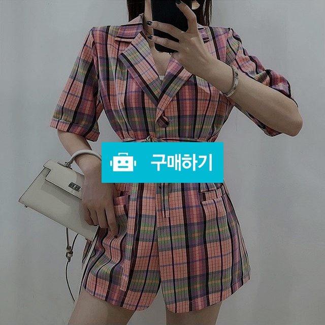 루즈핏 체크 벨트 핑크 반팔 자켓 / 모드페이지 / 디비디비 / 구매하기 / 특가할인
