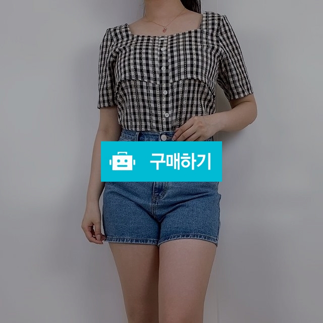 스퀘어넥 체크 반팔 크롭탑 / 순수야 / 디비디비 / 구매하기 / 특가할인