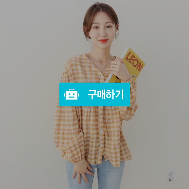 브이넥 체크 셔링 긴팔 코튼 블라우스 / 아임모던님의 스토어 / 디비디비 / 구매하기 / 특가할인