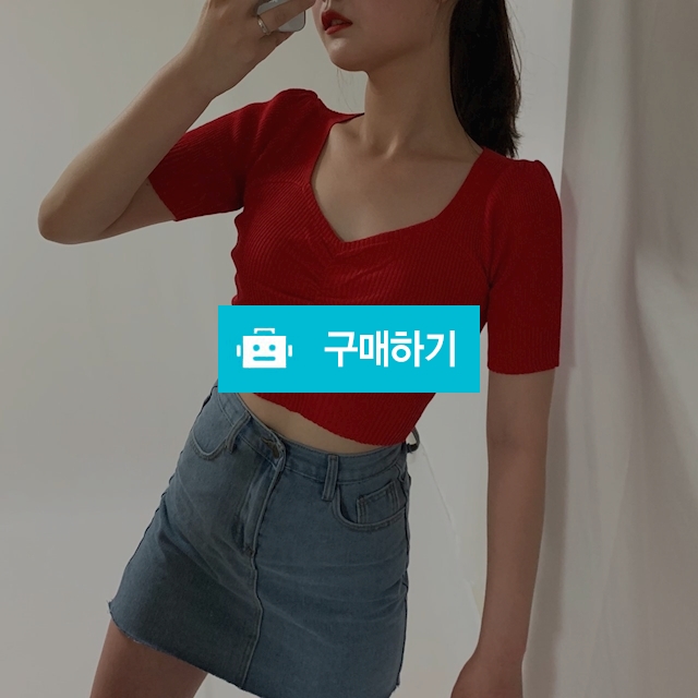 브이넥 퍼프 크롭 반팔니트 / 러브피기님의 스토어 / 디비디비 / 구매하기 / 특가할인